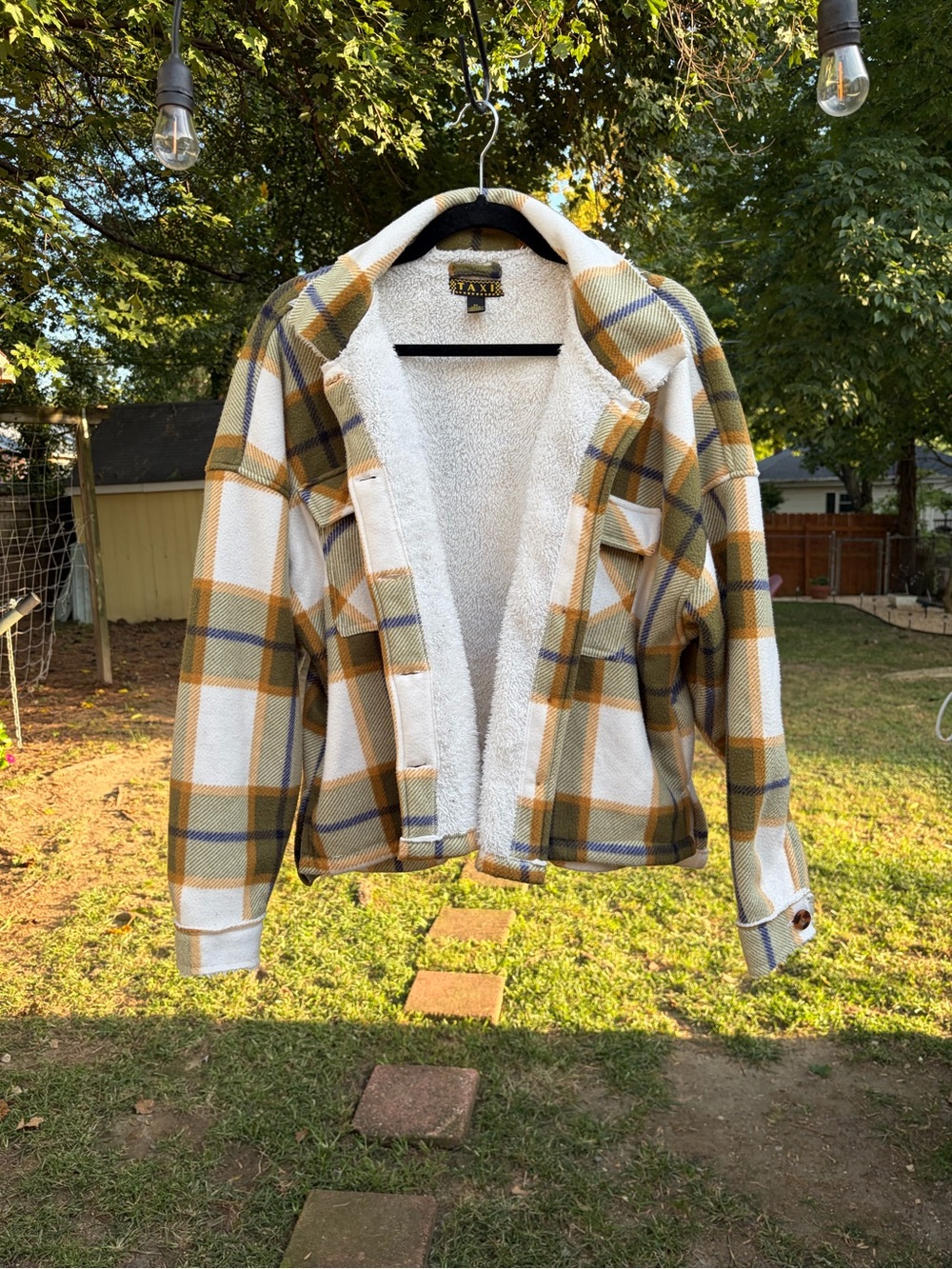Taxi Cream, Olive & Mustard Plaid Sherpa-Lined Jacket
